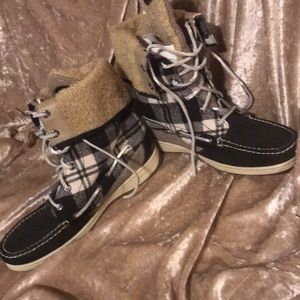 Sperry plaid high tops, fur lined.